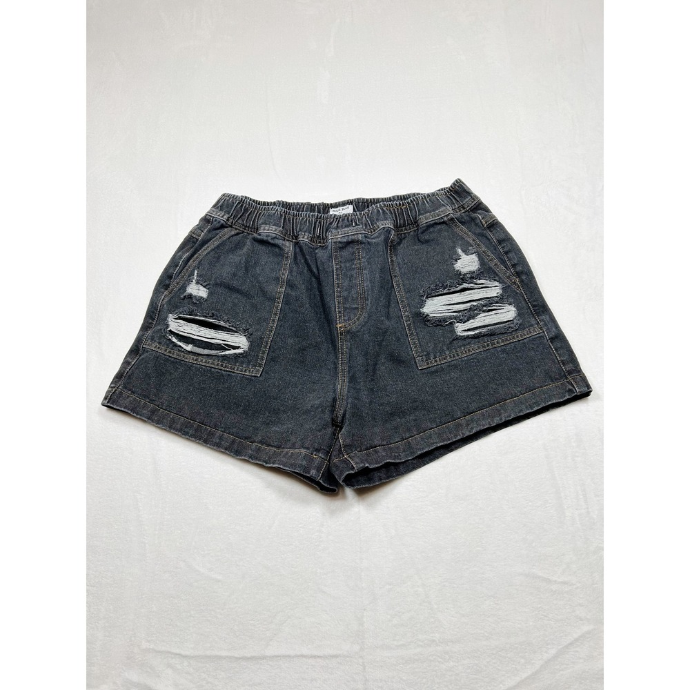 White Birch Distressed Cargo Shorts XL Elastic Waist Pull On Stretch